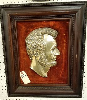 19TH FRAMED SILVERPLATE HIGH RELIEF SILHOUETTE OF LINCOLN'S FACE 13" X 9"