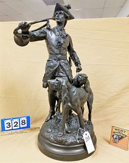 BRONZE GROUP "LE COURTIER" W/ SOCIETY OF BRONZES OF PARIS FOUNDRY SEAL SGND. H.P. MOREAU