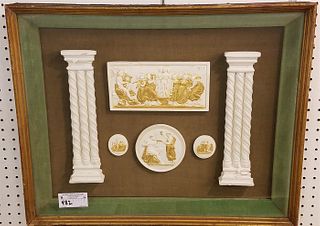 SHADOW BOX FRAMED CLASSICAL MEDALLIONS AND COLUMNS 21" X 26 1/2"
