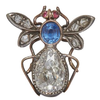 VICTORIAN DIAMOND SAPPHIRE AND RUBY FLY BROOCH