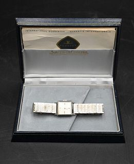 Jaeger Lecoultre Women's Wristwatch, stainless steel, along with box and booklet.
