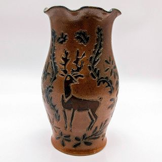 Vintage Salt Glaze Stoneware Vase, Forest Stag