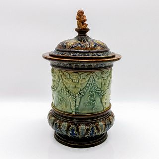 Doulton Lambeth Stoneware Lidded Vase, Cherubs