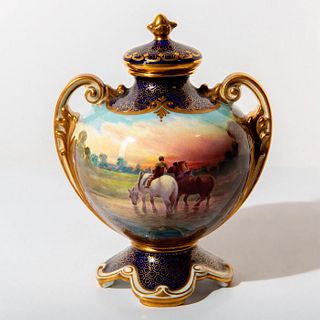 Royal Doulton Joseph Hancock Lidded Vase, Horses