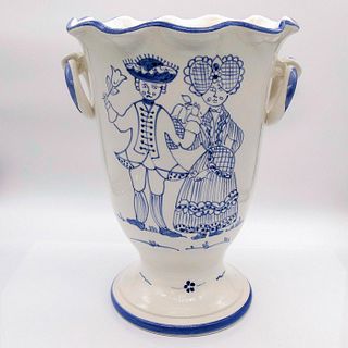 Large White and Blue Italian Vase, 18th Century Couple