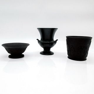 3pc Small Wedgwood Black Basalt Vases