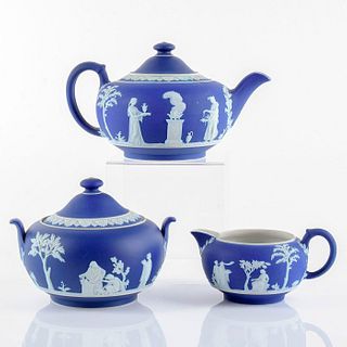 3 Pc Wedgwood Blue Jasperware Tea Set