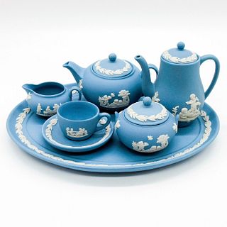 10pc Wedgwood Pale Blue Jasperware, Mini Coffee Tea Set