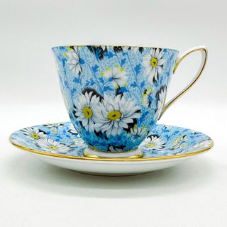 2pc Shelley England Cup and Saucer, Blue Daisy