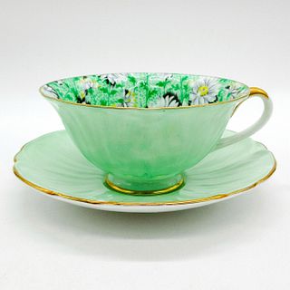 2pc Shelley England Cup and Saucer, Green Daisy