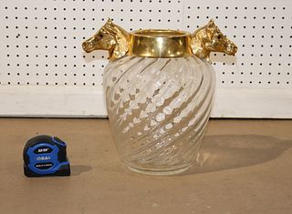 EQUESTRIAN FORM BRASS MOUNTED BACCARAT STYLE VASE