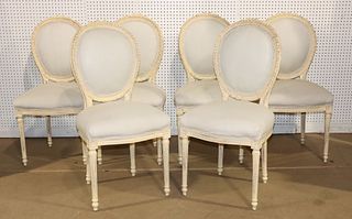 SET 6 LOUIS XVI STYLE DISTRESSED ARM CHAIRS