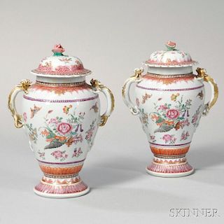 Pair of Export Porcelain Covered Vases