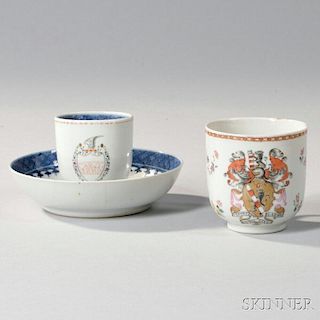 Armorial Export Porcelain Teacup and Teacup/Saucer