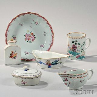 Six Polychrome Decorated Export Porcelain Items