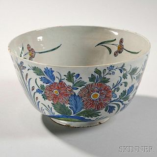 Large Polychrome Decorated Delft Punch Bowl