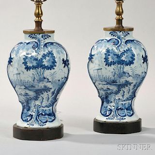 Two Early Delft Vases Mounted as Lamps
