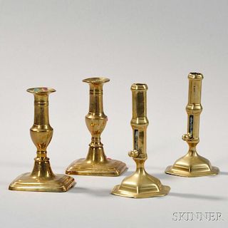 Two Pairs of Brass Push-up Candlesticks