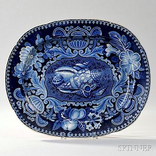Large Blue Transfer Decorated Staffordshire Pottery Platter