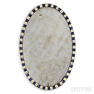 Neoclassical Oval Cobalt Blue Glass and Eglomise Mirror