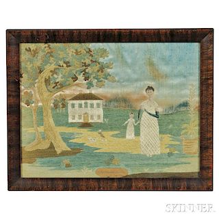 Small Silk and Watercolor Needlework Picture