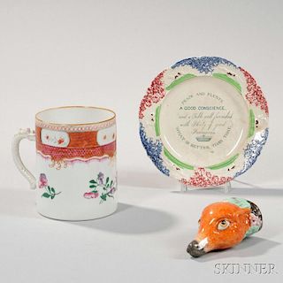 Export Mug, Spatterware Plate, and Stirrup Cup