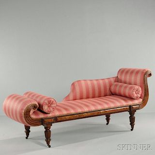 Classical Upholstered Carved Mahogany and Mahogany Veneer Recamier