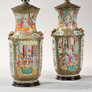 Pair of Export Porcelain Rose Medallion Vases