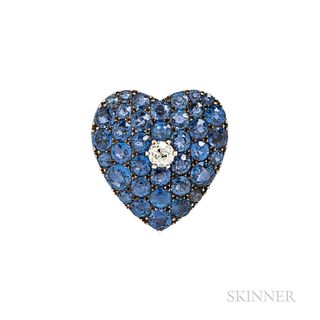 Antique Montana Sapphire and Diamond Heart Pendant/Brooch