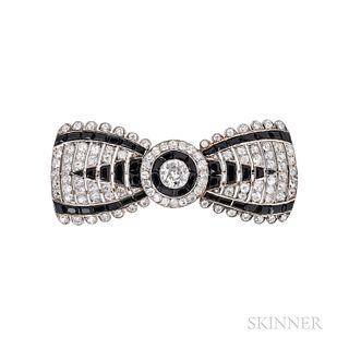 Cartier Art Deco Platinum, Onyx, and Diamond Bow Brooch