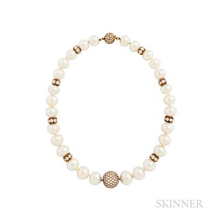 Van Cleef & Arpels 18kt Gold, Cultured Pearl and Diamond Necklace