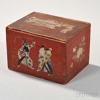 Red-painted Slide-lid Box with Chinoiserie Design