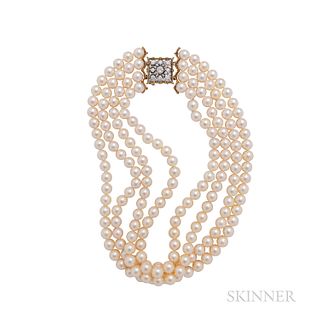 Buccellati 18kt Bicolor Gold, Cultured Pearl, and Diamond Necklace