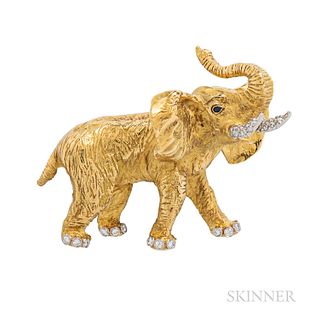 Tiffany & Co. 18kt Gold and Diamond Elephant Brooch