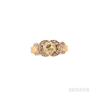 18kt Gold, Fancy Colored Diamond, and Diamond Ring