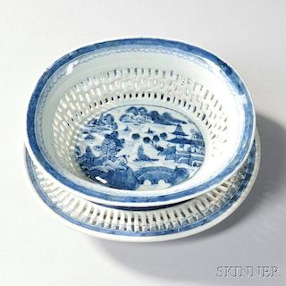 Canton Porcelain Reticulated Fruit Basket and Undertray