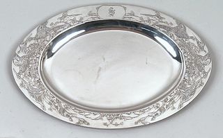 Oval Sterling Game Embossed Serving Tray