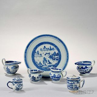 Seven Canton Porcelain Table Items