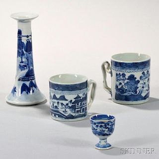 Four Canton Porcelain Table Items