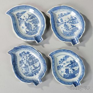 Four Canton Porcelain Leaf-shaped Dishes