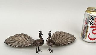 Pair Gorham Sterling Peacock Form Dishes