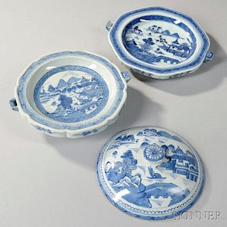 Two Canton Porcelain Warming Plates