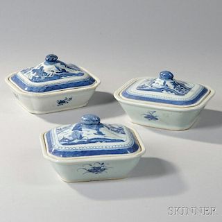 Three Canton Porcelain Covered Serving Dishes