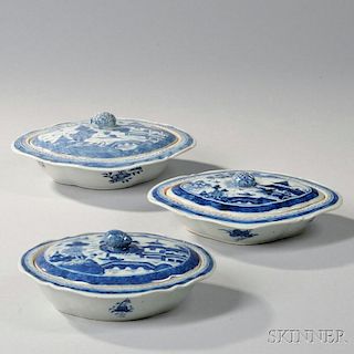 Three Canton Porcelain Covered Serving Dishes