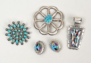 Five Native American Sterling/Turquoise Items
