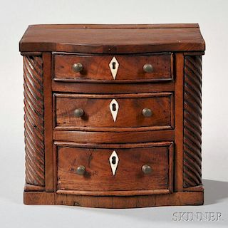 Miniature Carved Walnut Chest of Three Drawers