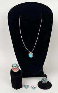 Five Native American Sterling/Turquoise Items