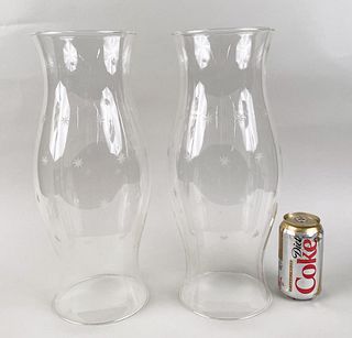 Vintage Pair Etched Glass Hurricane Shades