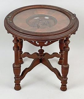 Round Wooden Table, Carved Relief Medallion