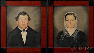 American School, 19th Century      Pair of Portraits of a Man and Woman